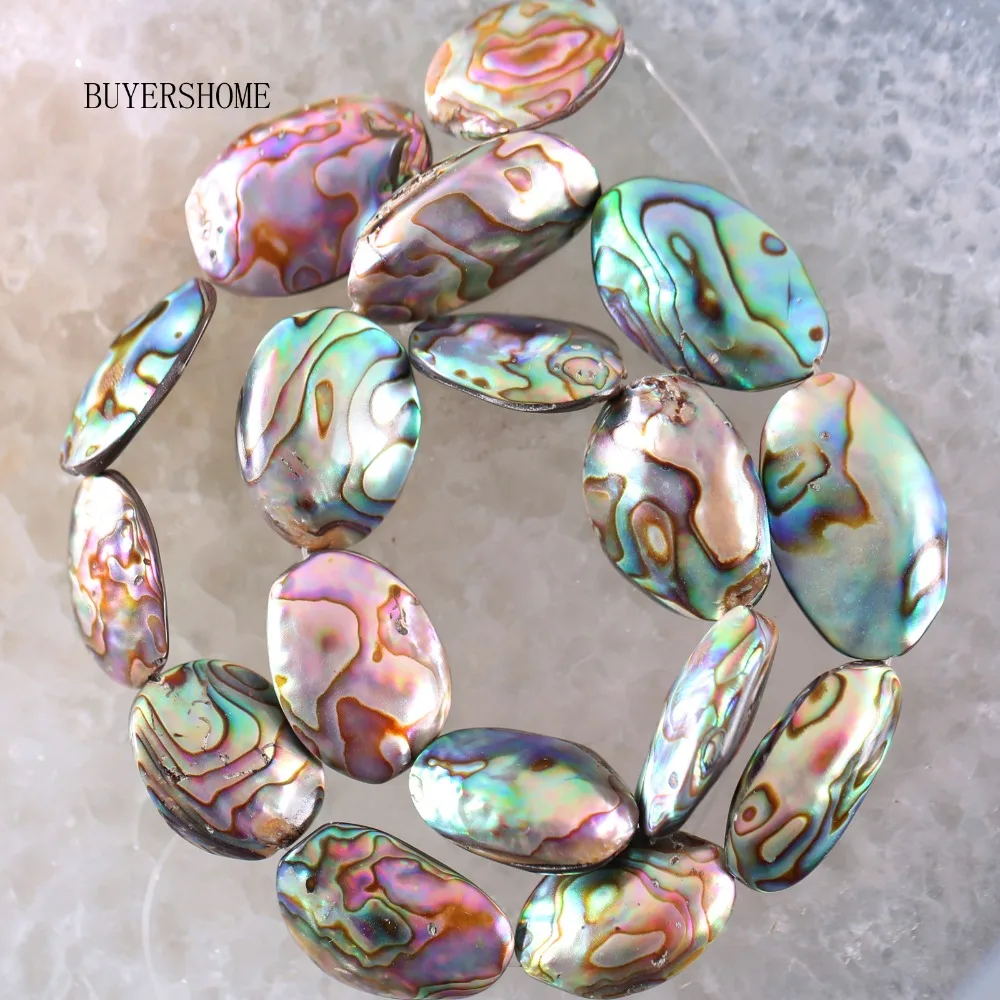 

Free Shipping New without tags Fahion Jewelry 15X25MM Natural New Zealand Abalone Shell Oval Shell Loose Bead 15.5" RO019
