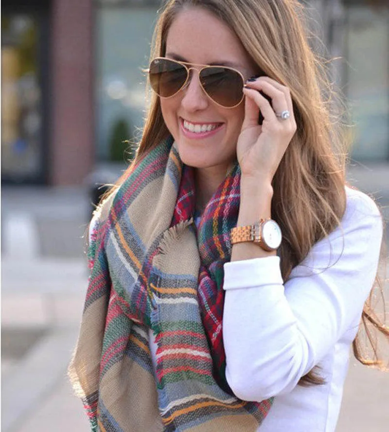 Scarf Wrap Shawl Plaid Cozy Checked Women Lady Blanket Oversized font b Tartan b font Oct27
