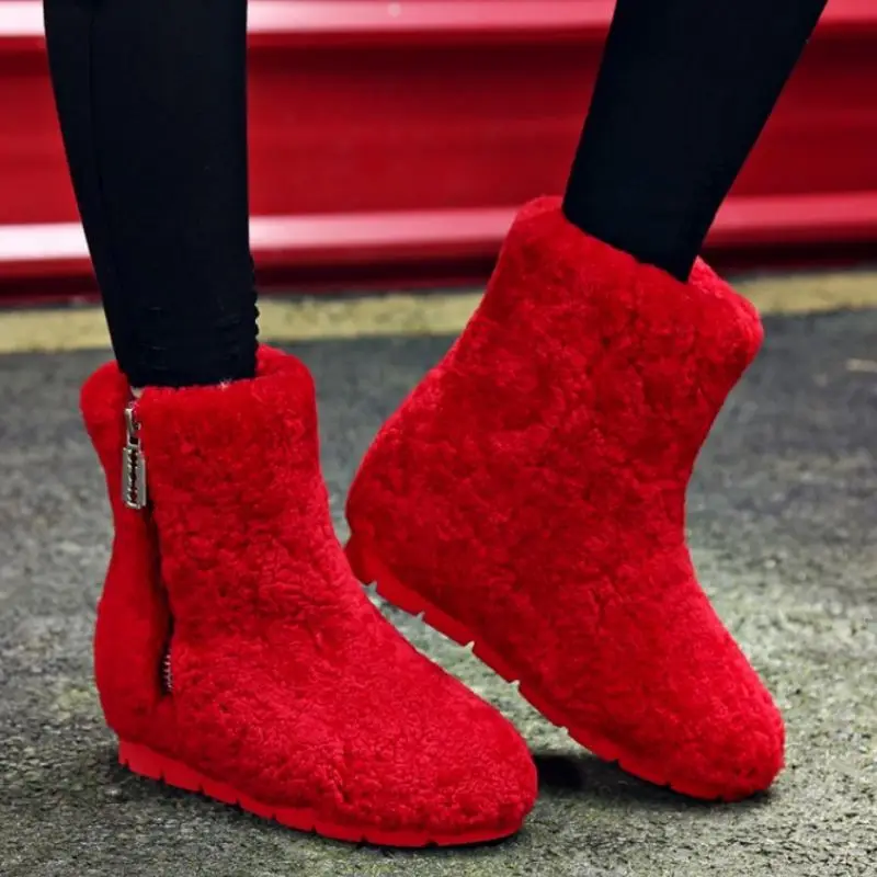 RizaBina/зимние женские ботильоны из натуральной кожи теплые плюшевые зимние ботинки на меху Женская модная обувь на молнии размер 34-39