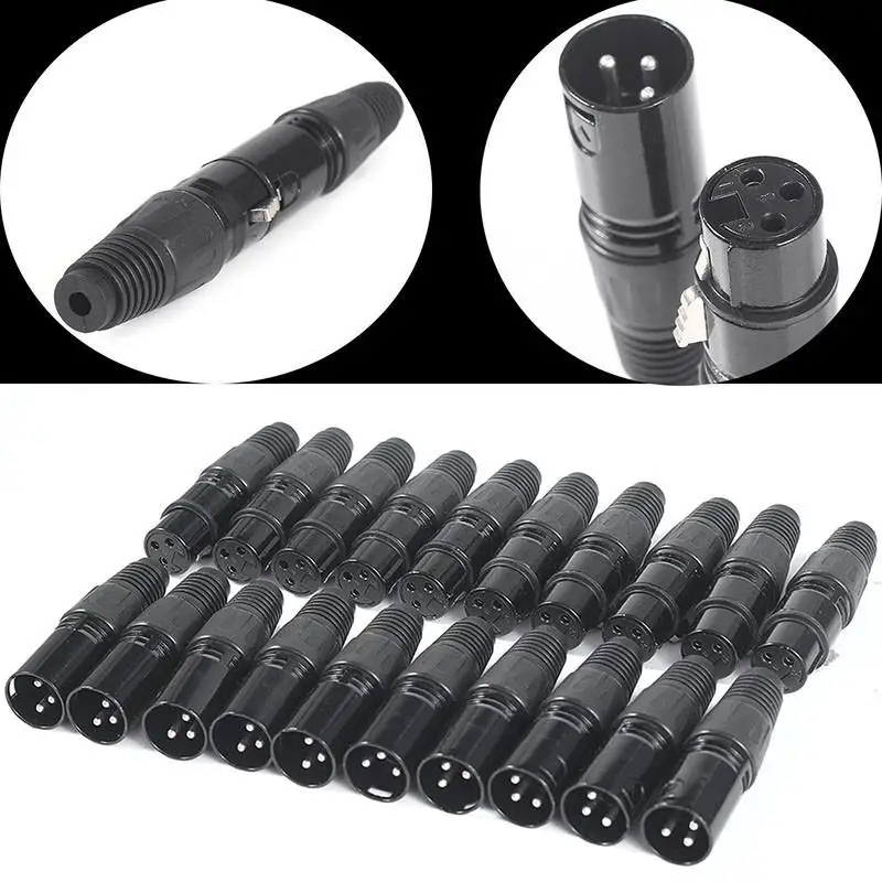 

Adeeing 10pairs XLR 3Pin Audio Microphone Cable Connector Black Male + Female MIC Plug Cable Connect XLR Adapter(10x Male+10x Female)