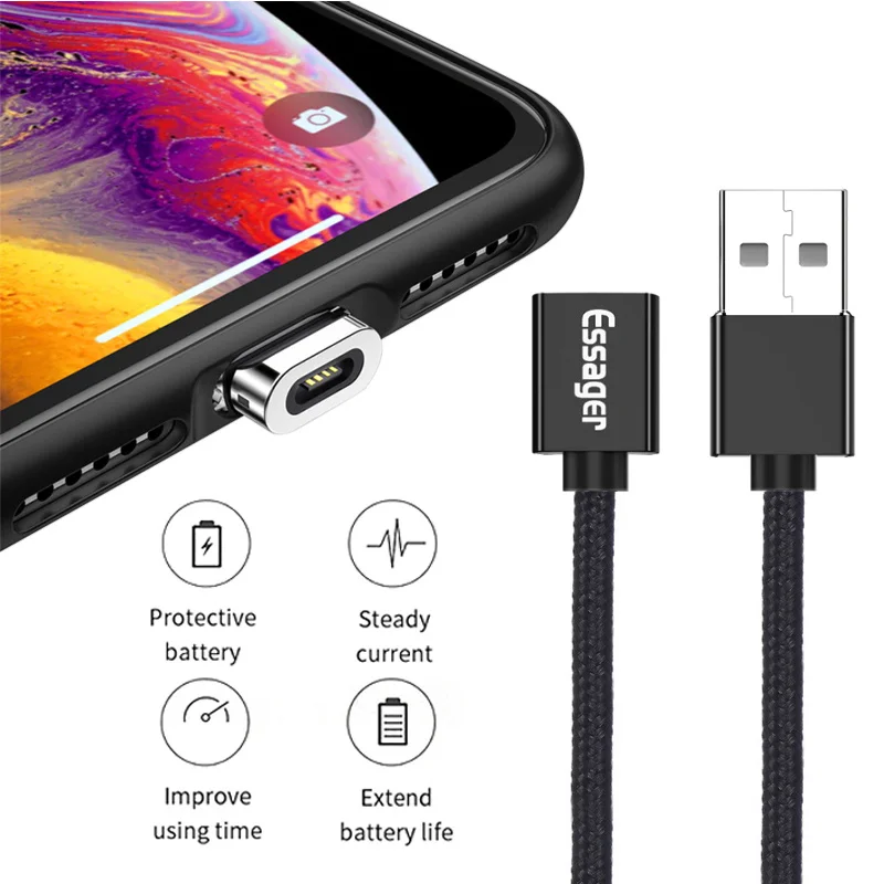 Магнитный Micro USB кабель Essager для iPhone samsung type-c зарядная зарядка магнит Зарядное устройство USB type C кабели для мобильных телефонов