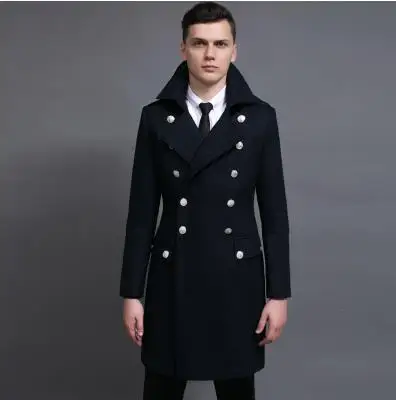Vintage Casual Slim Long Wool Coat Men 