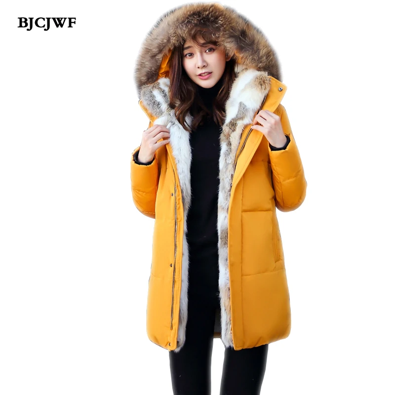 BJCJWF новая зимняя куртка женское пуховое пальто воротник из натурального меха с капюшоном плюс кашемировая парка Теплая Куртка на утином пуху плюс размер 5XL