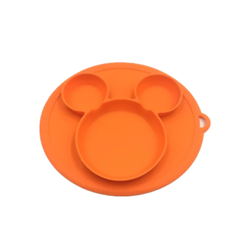 Новинка; силиконовая детская миска с Микки Маусом; детская тарелка с крышкой на присоске; детская тарелка для кормления; детская посуда без БФА; столовая посуда; детская посуда - Цвет: orange Mickey