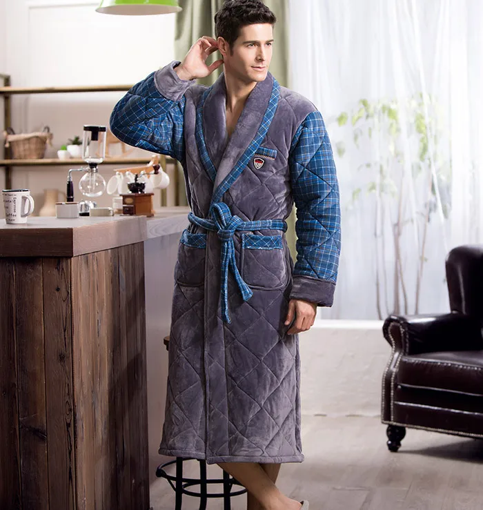 Winter Men Flannel Pajamas Bathtubs Robe 2018 New British Leisure Men Thick Warm Bathing Robes Male Home Wear JW337 (4)