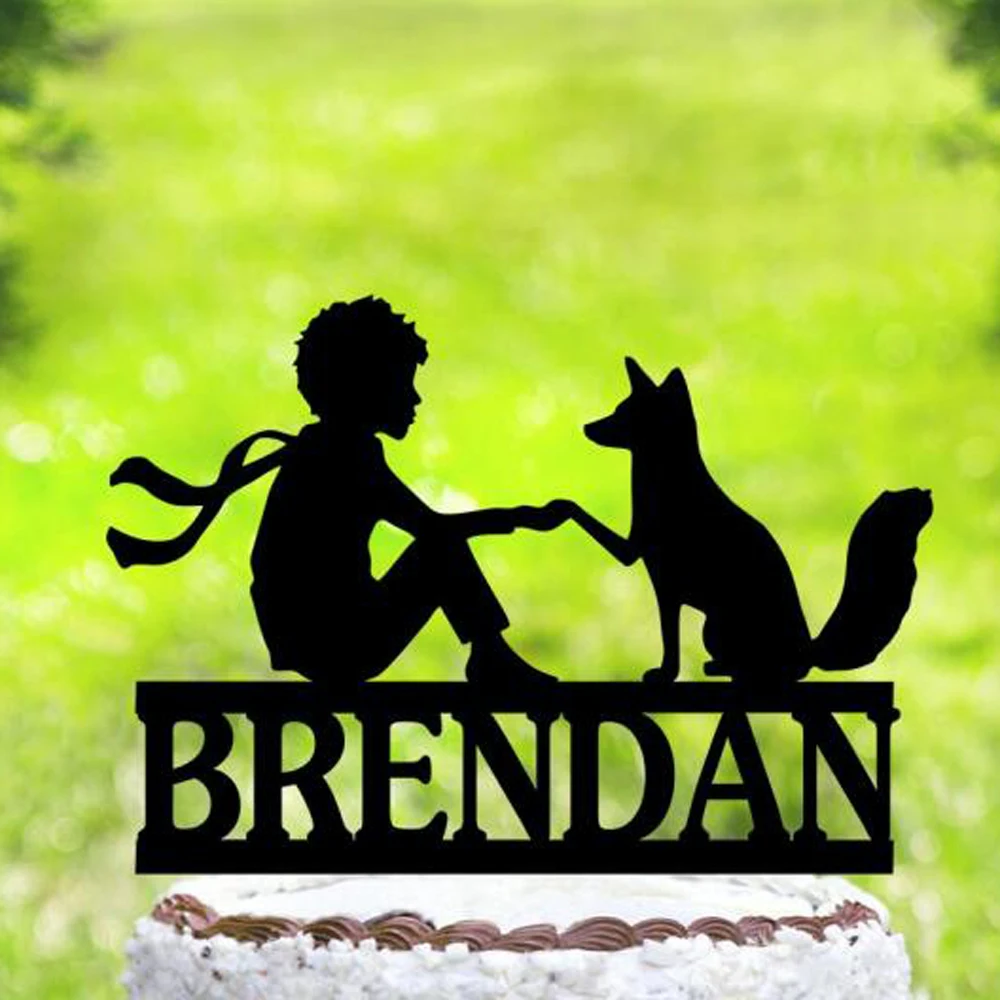 Custom name Happy Birthday cake topper,little prince and fox Silhouette cake topper,little prince Birthday party decor Supplies