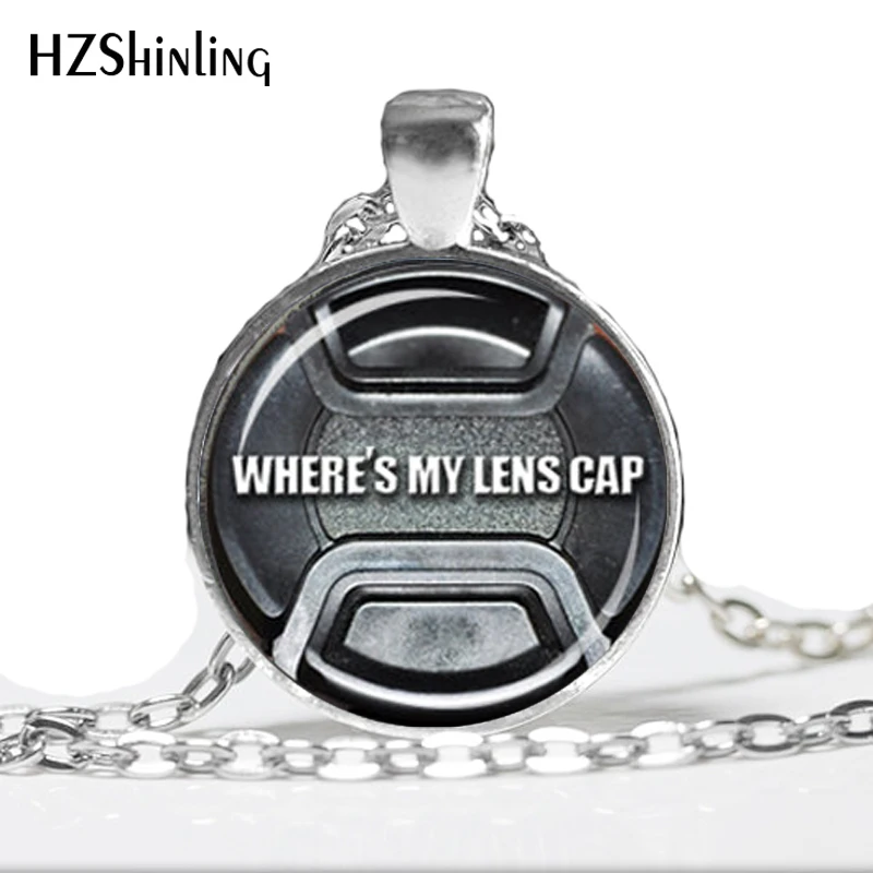 

HZ--A167 LENS CAP Pendant Wheres My Lens Cap Black and White Camera Pendant Photographer Necklace Camera Necklace Jewelry HZ1