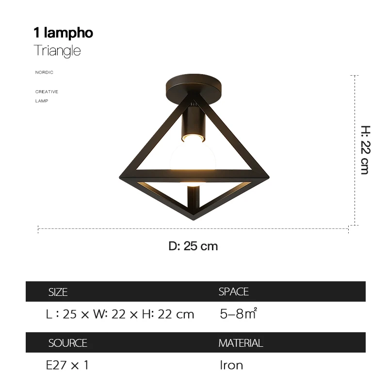 Простой геометрический креативный Железный потолочный светильник в скандинавском стиле для ресторана, столовой, крыльца, коридора, потолочного светильника, ретро светильник - Цвет корпуса: 3
