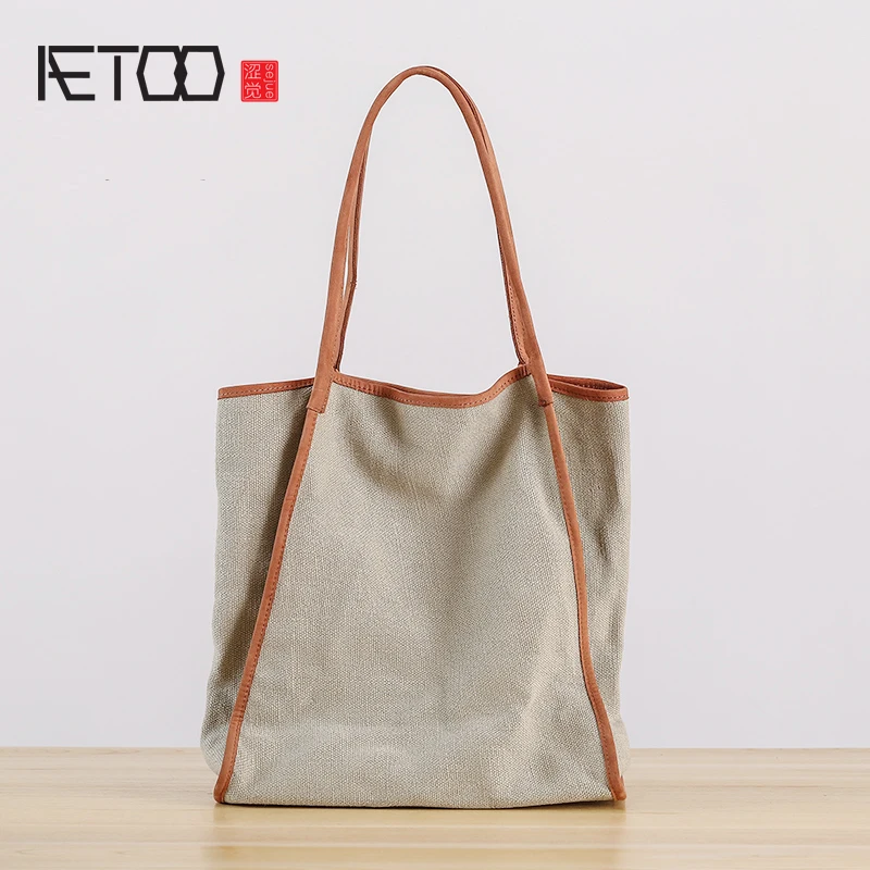 

AETOO Literary canvas bag woman single shoulder bag vintage handbag female fabric shopping bag