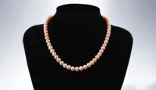 

AAA+7-8mm Natural south sea GENUINE pink ROUND pearl necklace 925silver