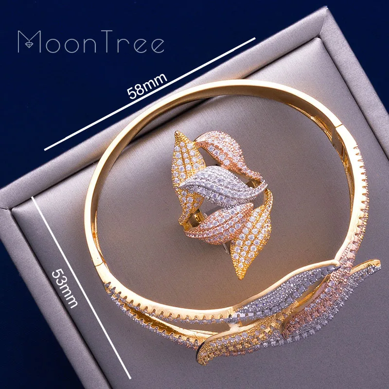 Женский комплект украшений MoonTree роскошный из 3 тонов браслета и кольца с широким