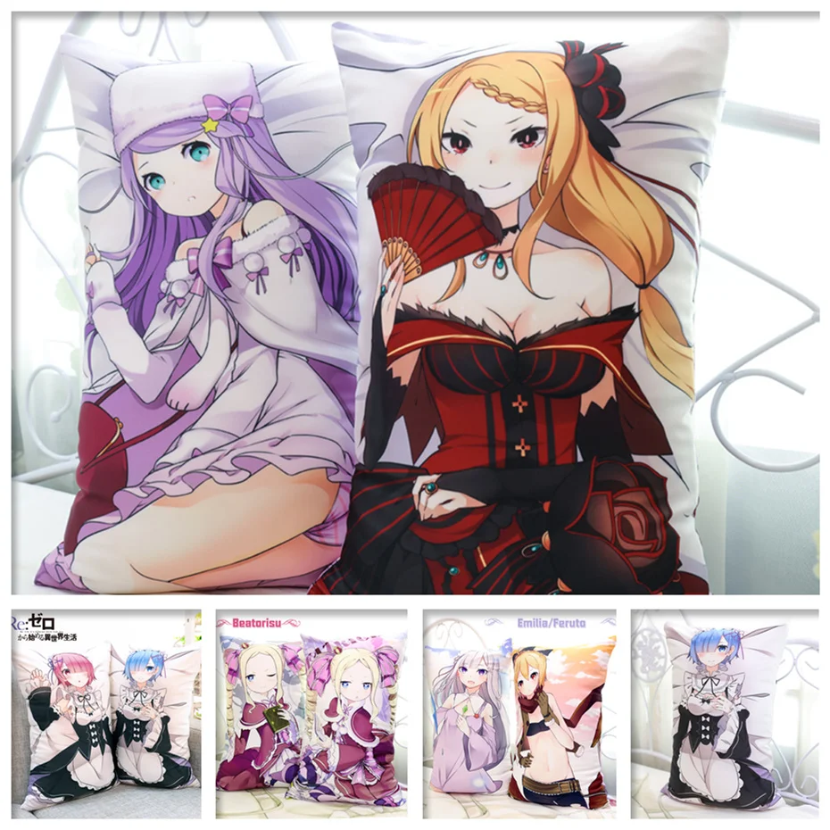 

Anime Re:Life In A Different World From Zero Hugging Body Pillow Emilia Ram & Rem Priscilla Cushion 2WAY Plush Fabric 35*55cm