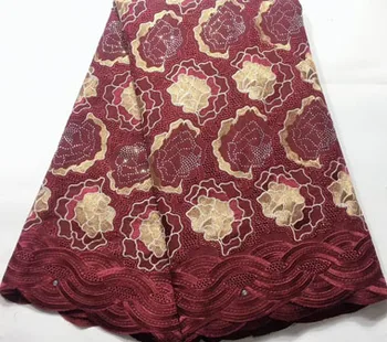 

New WINE arrivals african cotton lace fabric with stones for party dress high quality swiss voile lace in switzerland FSH024