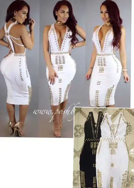 white and gold bandage dress