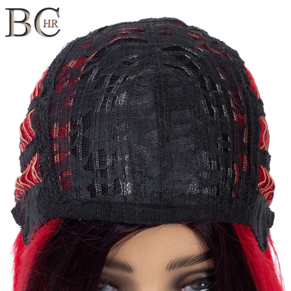 BCHR длинные прямые Омбре парики для женщин Красный синтетический парик Средняя часть темный корень можно Косплей парики
