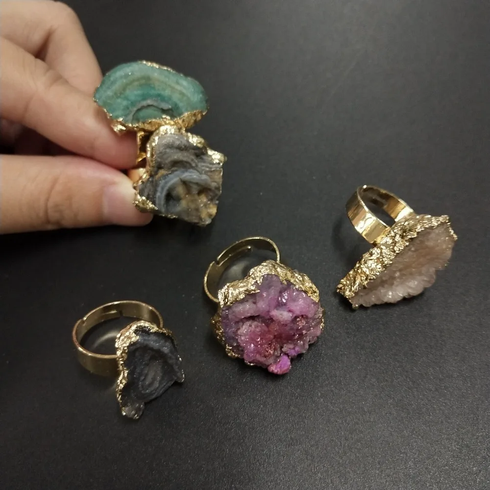 

New Style Geometric irregularity Shell striped natural stone Druzy Knuckle ring Rings Woman Wedding Engagement Ring Jewelry Anel