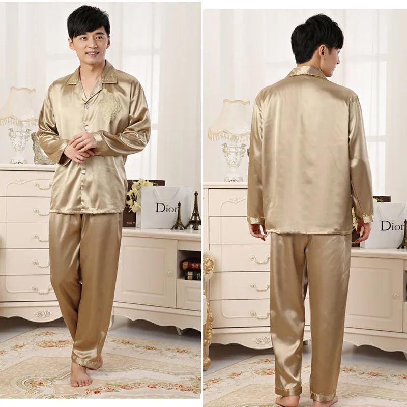2019 для мужчин's пятностойкий шёлк пижамный комплект мужчин шелковые пижамы современный стиль мягкие уютные атласные Ночная рубашк