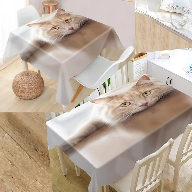 Custom Cat 02 Animal Pet Table Cloth Oxford Fabric Rectangular Waterproof Oilproof Table Cover