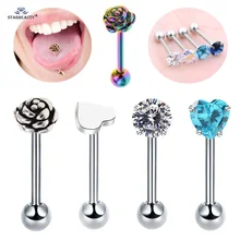 Starbeauty 1 шт./лот, розовое Сердечко с драгоценным камнем, пирсинг языка, кольца для языка, хирургическое стальное кольцо для сосков, спираль, пирсинг, серьги, ювелирные изделия
