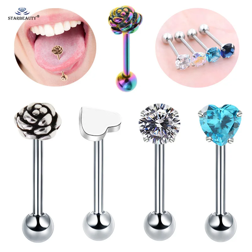 Starbeauty 1 шт./лот розовое Сердечко с драгоценным камнем пирсинг язычка кольца