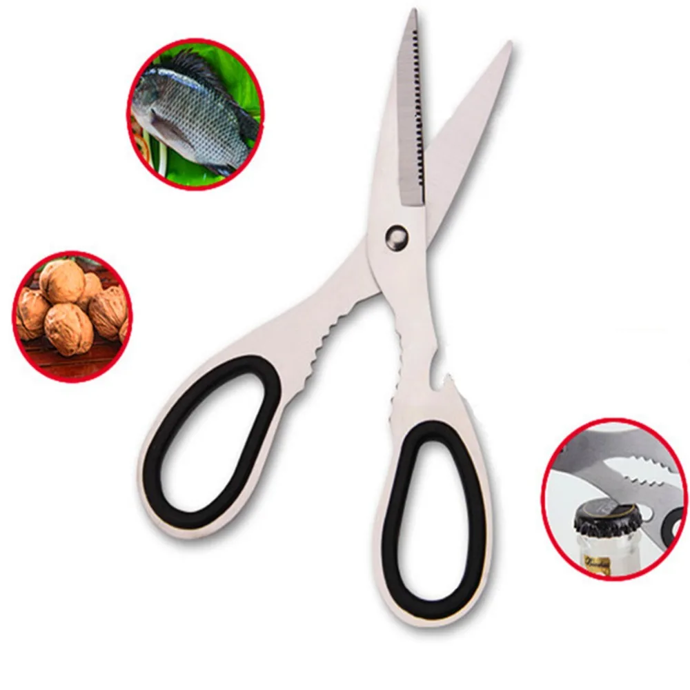 

7.5'' Multifunctional Poultry Kitchen scissor Nutcracker Bottle opener Stainless Steel Bone Tool shear cut Cutter Cook