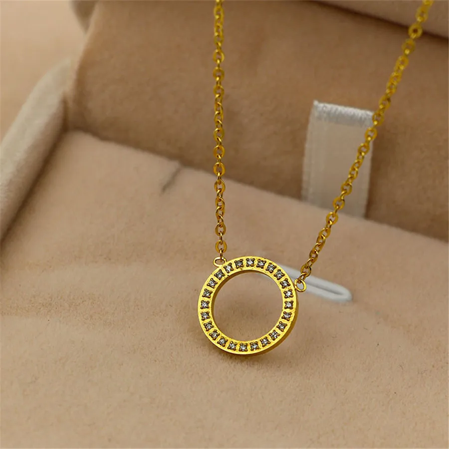 316L-Stainless-Steel-Gols-Plated-Round-Loop-Crystal-Pendant-Necklace-Link-Chain-Necklace-Rose-Gold-Fashion