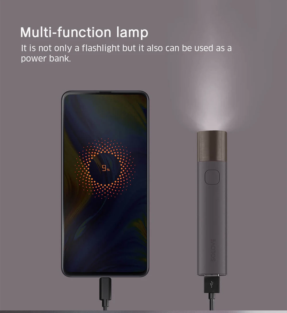 Для Xiaomi SOLOVE X3 внешний аккумулятор USB Перезаряжаемый Мини светодиодный фонарик для наружного IPX-6 водонепроницаемый