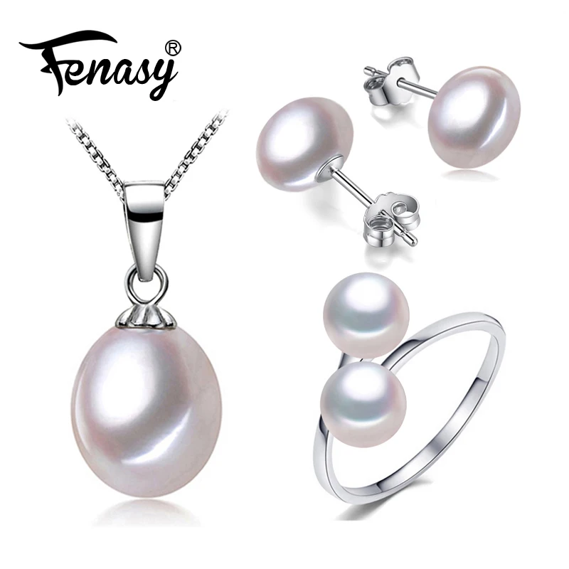 

FENASY vintage Pearl Jewelry ,Black White Jewelry Sets for Women Pearl Necklace/stud earrings,trendy fashion jewelry box