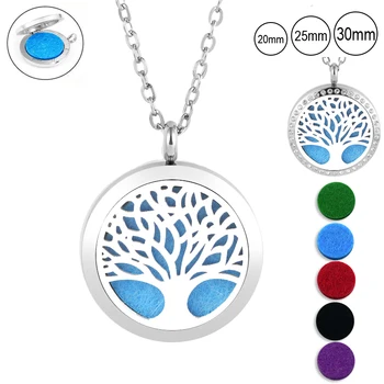 

20mm 25mm 30mm life tree magnetic essential oil pendant necklace 316L stainless steel aromatherapy diffuser necklaces for women