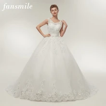 Fansmile винтажное свадебное платье принцессы с длинным шлейфом и бантом на шнуровке Белое Бальное платье для невесты Robe de Mariee настоящая фотография FSM-089T