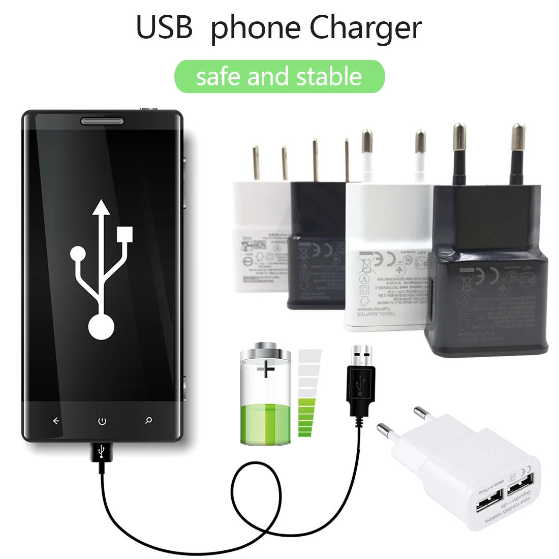 

Universal Portable Charger Adapter USB Wall Charger Mobile Phone Charger EU/US Plug for iPhone Samsung Tablets Travel Charger