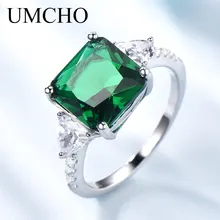 UMCHO Emerald Gemstone Rings for Women Solid 925 Sterling Silver Promise Ring Square Green Wedding Engagement Luxury Jewelry New leige jewelry natural green amethyst ring cushion cut engagement promise rings for women green gemstone fine jewelry