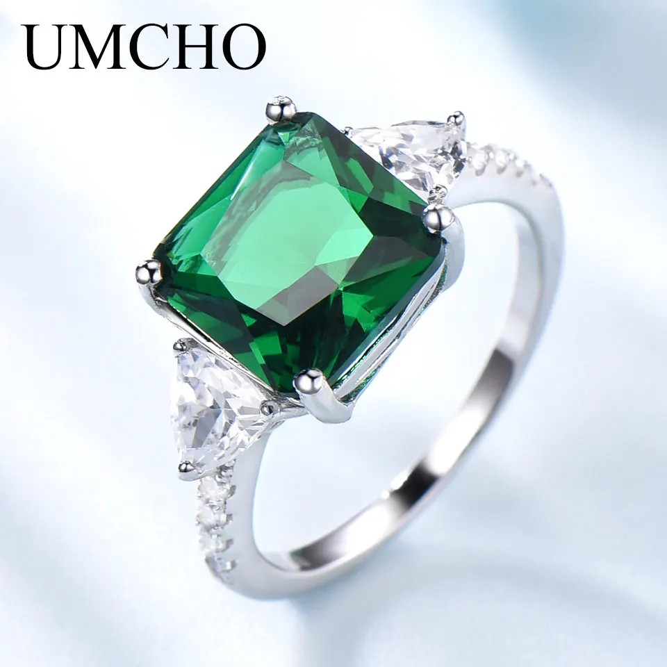 UMCHO Emerald Gemstone Rings for Women Solid 925 Sterling Silver Promise Ring Square Green Wedding Engagement Luxury Jewelry New UMCHO Emerald Gemstone Rings for Women Solid 925 Sterling Silver Promise Ring Square Green Wedding Engagement Luxury Jewelry New