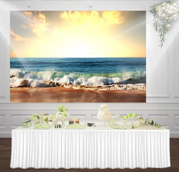 

HUAYI Sunset sea beach photography Beautiful Landscape backdrop background for Romantic Wedding Studio Props xt-3529
