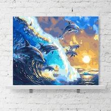 Простой Современный Морской Мир прыжки дельфины коридор крыльцо декоративная живопись синяя большая рыба Фреска DIY краски по цифровому художественному живописи