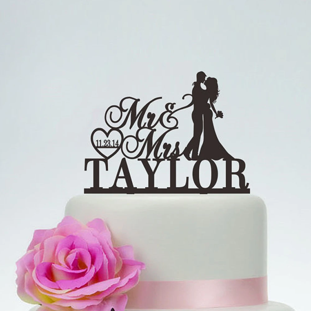Wedding Mr and Mrs Cake Topper With Surname,Customized Cake Topper with last name and date,Personalized Acrylic wood Cake Topper