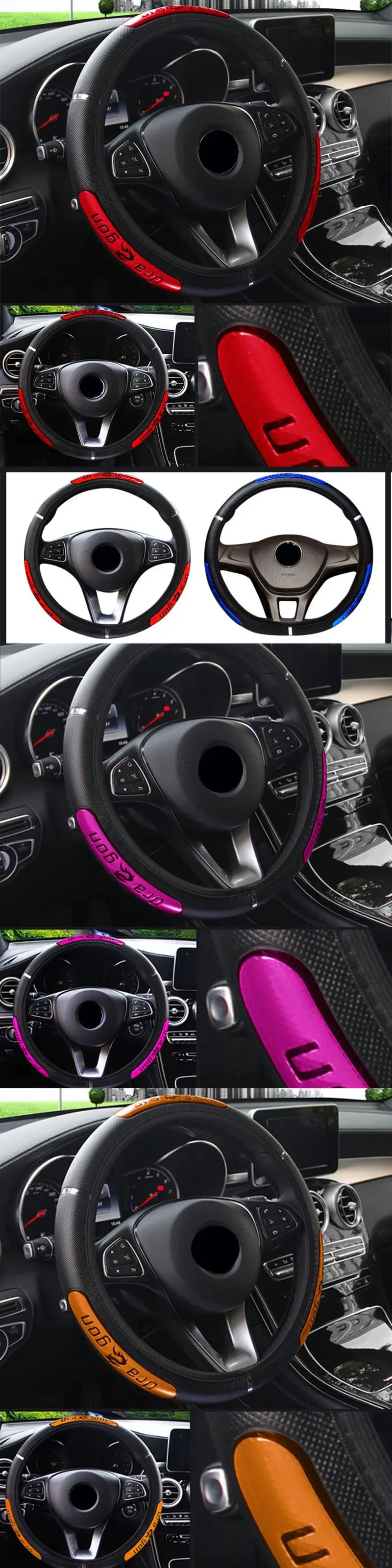 Car Steering Wheel Covers 100% Brand New Reflective Faux Leather Elastic China Dragon Design Auto Steering Wheel Protector