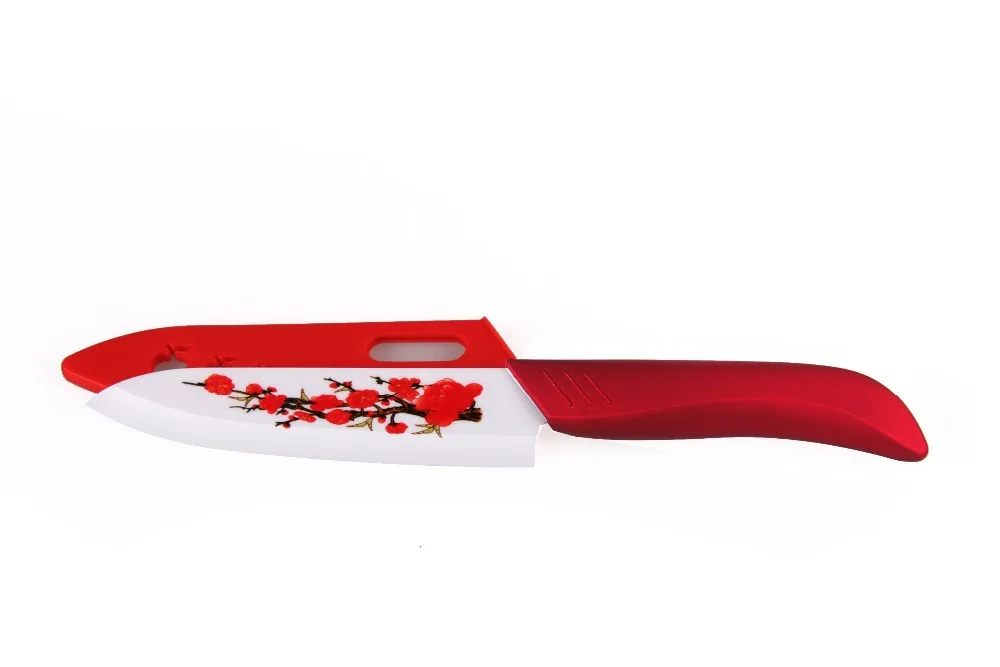 Beautyful red printed flower 6"inch kitchen knives ceramic chef knife