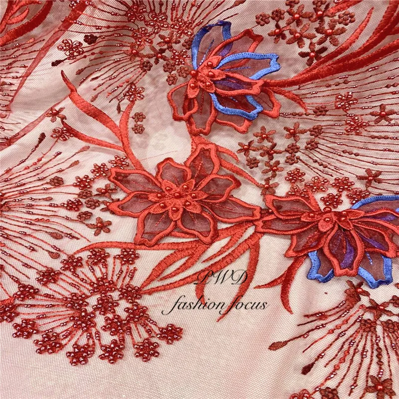 

unique french net fabric embroidered lace fabric 5yards for wedding decoration dress