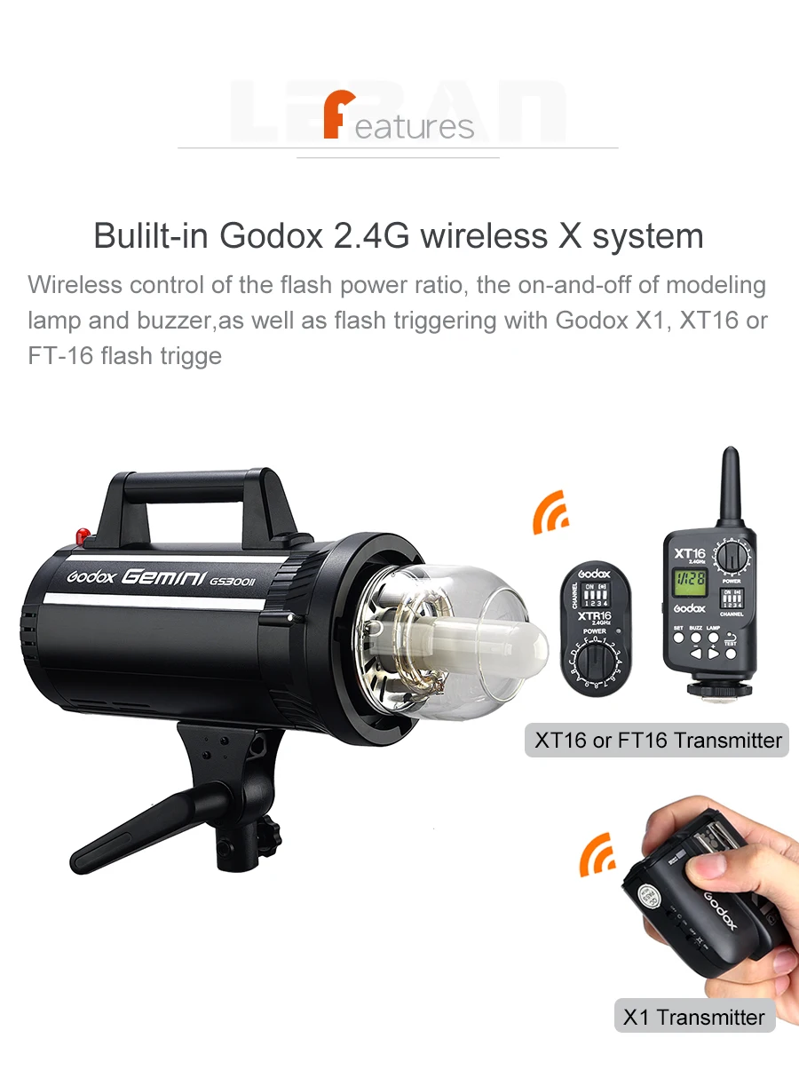 Godox GS300II 300 W GN58 встроенный Godox 2,4G Беспроводной X Системы тканевый фон для профессиональной студийной вспышки для предлагает креативные съемки