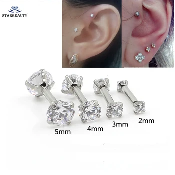 

1Pc Double Round Zircon Tragus Earring 2-5mm Zircon Anodized Internally Threaded Prong Gem Monroe 16G Tragus Helix Ear Piercing