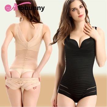 

Aipbunny Sexy Deep V Neck Body Shaper Striped Bodysuit Butt lifter Wait Trainer Slimming Underwear Corset bodysuits shapewear