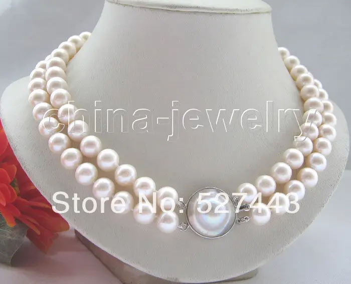 

Wholesale fast AAA+ 2row 10-11mm white round FW pearl necklace - 925 silv AAA