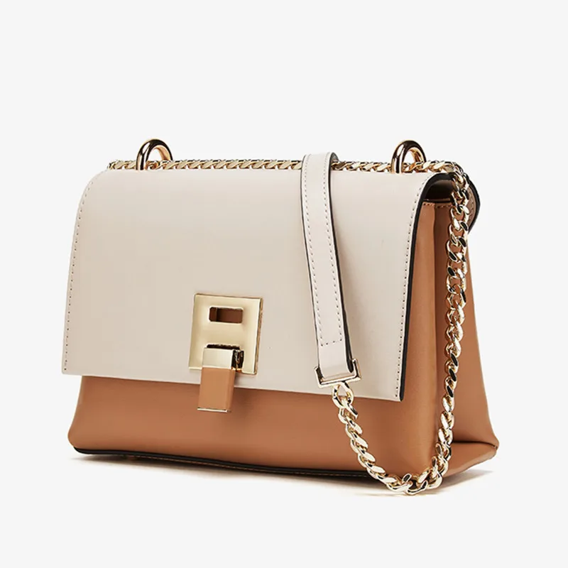 

MYLOCKME 2019 favorite summer bag female elegant contrast color stitching chain Messenger bag Seiko lock small flap commuter bag