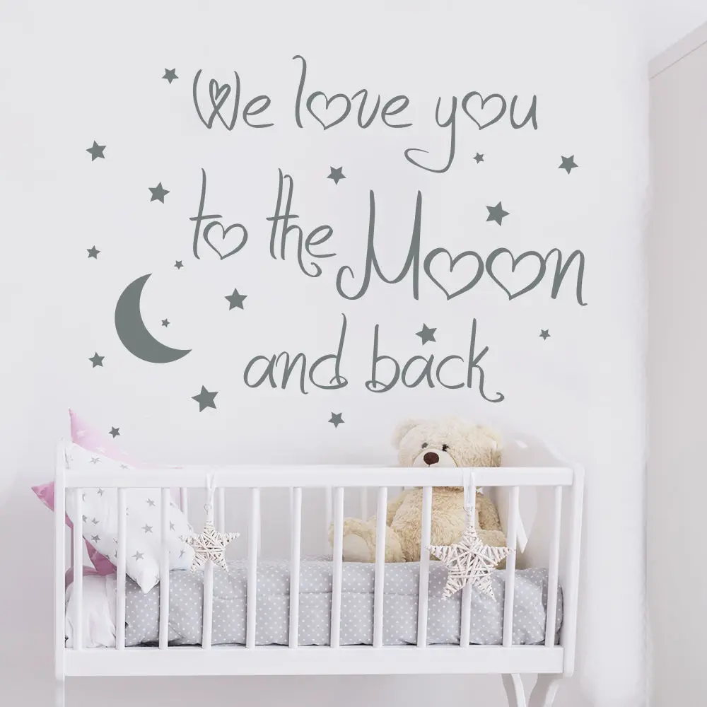 

We Love You To The Moon And Back Quote Wall Decal Moon Decal Nursery Decor wall stickers for kids rooms Nursery Kids Room D968