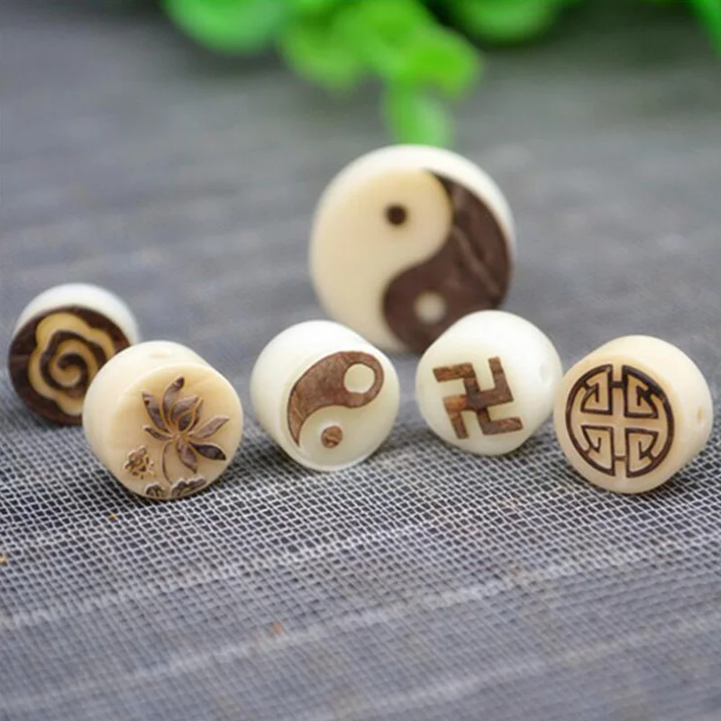 

WEIYU 5pcs Natural Ivory Nut/Tagua Nut Hand Carved Chinese Traditional Lucky Sign Lotus Beads For Jewelry Making Wooden Charms