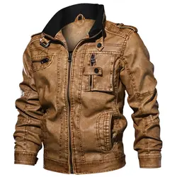 2018 куртки Для мужчин Slim Fit Повседневная Верхняя одежда Курточка бомбер Winderbreaker PU мотоцикла Кожаные куртки мужские пальто с мехом Большие