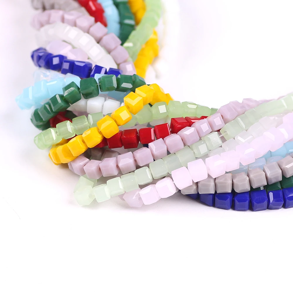 

ZHUBI 100pcs 3mm Fashion Spacer Cube Faceted Crystal Bead Charms Candy Glass Square Beads For Jewelry Making Beaded Braclets