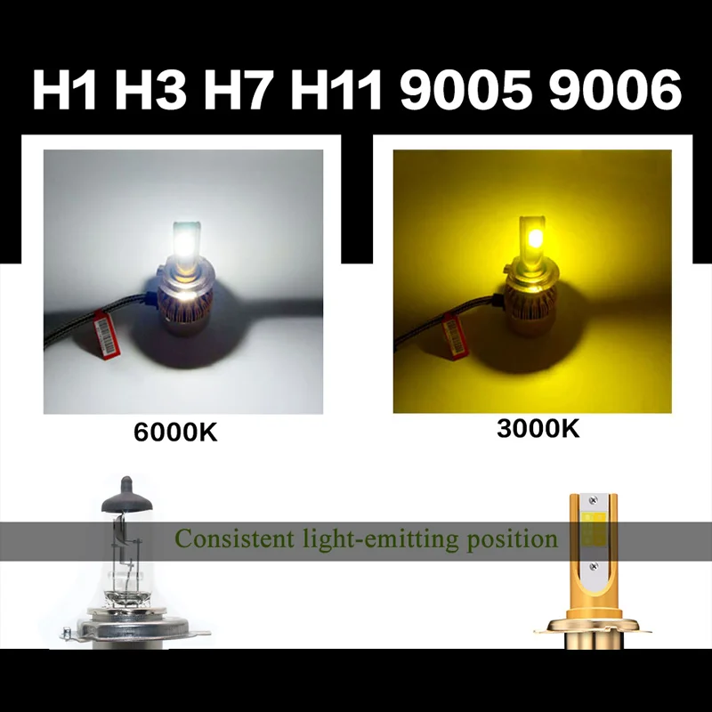 AILEO двойной Цвет свет 10000LM H4 светодиодные лампы H7 H3 H11 H8 H9 HB3 9005 HB4 9006 880 881 12 V 48 W автомобилей фары автомобиля