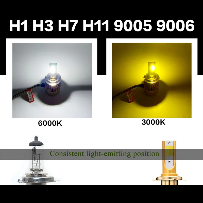 AILEO новый двойной Цвет светильник 10000LM H4 светодиодные лампы H7 H3 H11 H8 H9 HB3 9005 HB4 9006 880